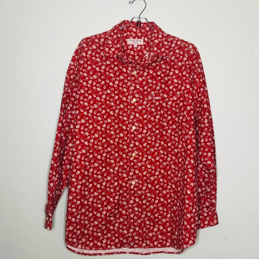 Vintage guess men’s button up red shirt size large
